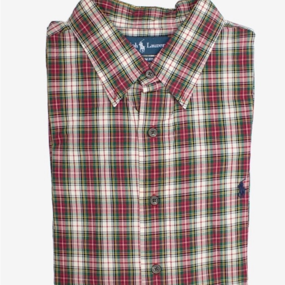 Vintage XXL Ralph Lauren Red and Green Plaid Oxford Button down Shirt